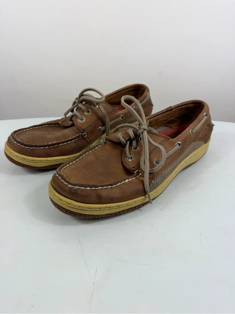 Sperry Men's Brown Leather Boat Shoes - 9.5 Casual Lace-Up Deck Shoes